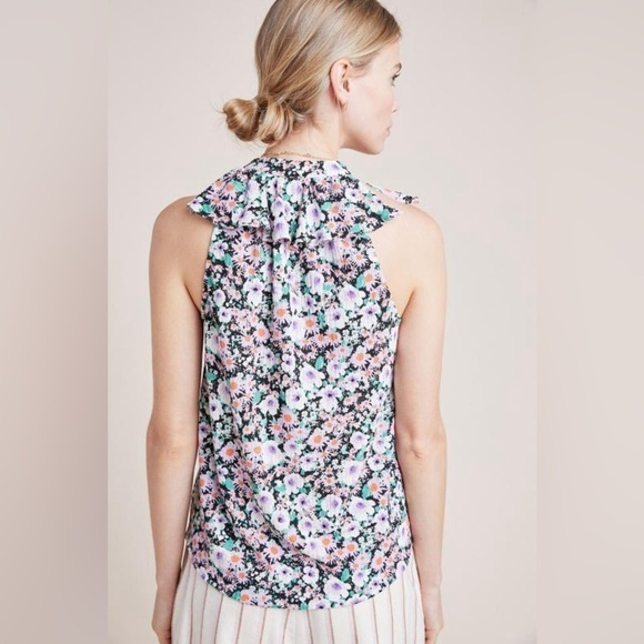 Anthropologie Women Tank Top Medium Black & Pink Chalmers Floral Cottagecore - Picture 3 of 16